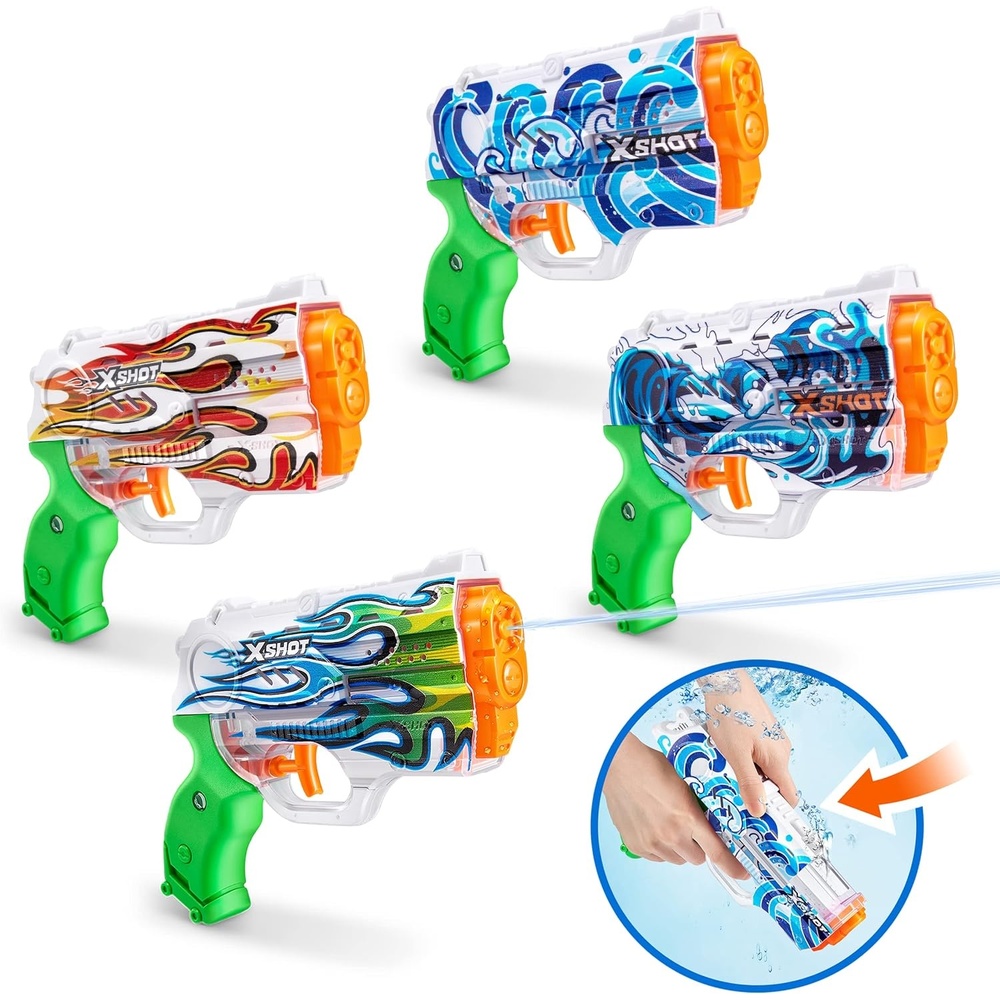 image:imageXSHOT Water FastFill Skins Nano 4 Pack by ZURU Refresh Watergun XSHOT Water Toys 4 Blasters Total Fills with Water in just 1 Second Hydra Waves White Flame Emerald Flame