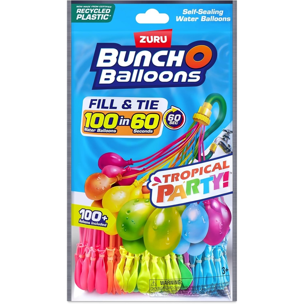 image:imageBunch O Balloons Tropical Party by ZURU 100 RapidFilling SelfSealing Tropical Colored Water Balloons for Outdoor Family Friends Children Summer Fun 3 CountTropical